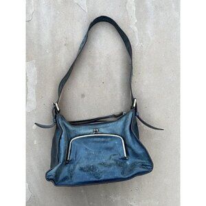 IRIS TYLER BLUE GENUINE LEATHER TOTE SHOULDER BAG HANDBAG HOBO PURSE